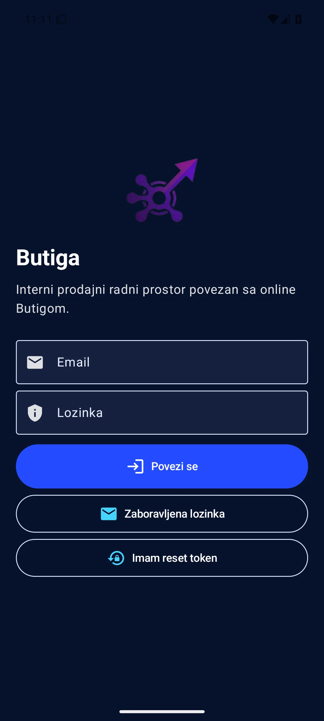Butiga Android aplikacija sa demonstracionim ekranom prijave